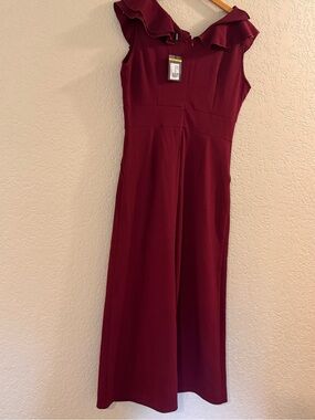 Miusol Deep Wine Ruffle Neck Dress